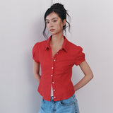 C COTTON JACQUARD HALF BLOUSE_RED
