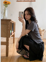 ND Basic Rib Crop Short Sleeve T-shirt (6color)