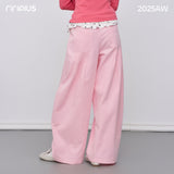 Riverstone Plus Back Accordion Pleat Dopamine Loose Casual Pants Women Autumn Straight Wide Leg Trousers