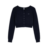 Cable Knit Crop Cardigan_Navy
