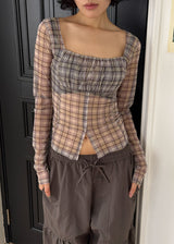 PLUMP CHECK SHIRRING TEE