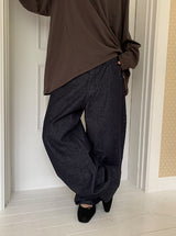 Creamb Cut Pintuck Denim Wide Pants