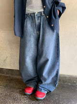 ハミールサイドボタンデニムワイドパンツ