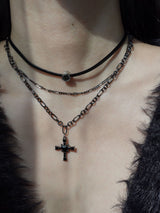 black love necklace | 블랙 십자가 하트 레이어드 목걸이