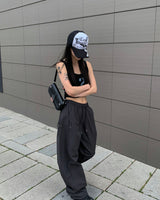 (Unisex) ボタンナイロンパンツ