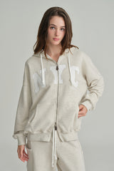 NYC hooded zip-up, Light Melange