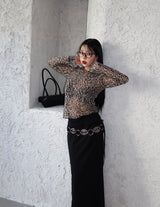 leopard leopard see-through T-shirt