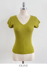Beck V-Neck Ribbed Cap Sleeve Knit Tee