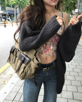 vintage olive cotton & leather L bag