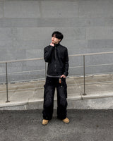 Kale Panel High-Neck Leather Jacket