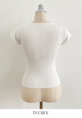 Beck V-Neck Ribbed Cap Sleeve Knit Tee