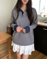 Luke Color Matching Stripe Rugby Sweatshirt