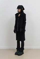 Button Slit Midi Skirt / Black