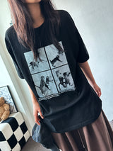 Juju Four Section Black White Oversized T-Shirt 4color
