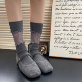 Lace Frill Ribbon Scrunch Mid-Calf Socks