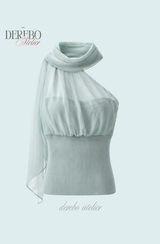 one-shoulder mint chiffon sleeveless top 