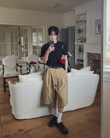 ハーネル レイヤード リブド ヘンリー ネック ショート スリーブ Tシャツ