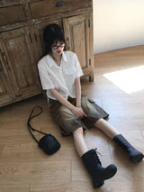 【4color】ティシャンカーゴバミューダハーフデニムショートパンツ