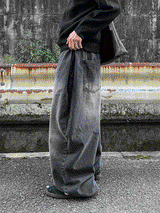 Side tuck big wide balloon denim