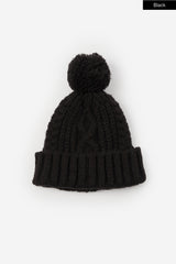 Pom pom twisted wool knit beanie