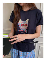 ビーズグラスグラフィッククルーネックTシャツ