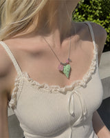 Mint Heart Butterfly Beads Pendant Necklace