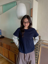 [BAONHAUS] Crein Stripe Color Matching Layered Long Sleeve Tee