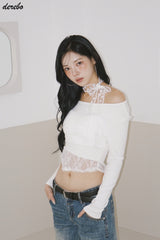レースチョーカースカーフアンバランス長袖Tシャツ