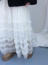 Cloud chiffon frill long skirt