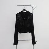 Bonhe シースルー ニット フード付き ジップアップ