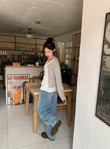 Pastel Linen Motif Round Knit Cardigan (10color)