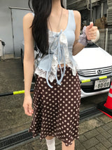 ラブサム レース フリル リボン スリーブレス トップ