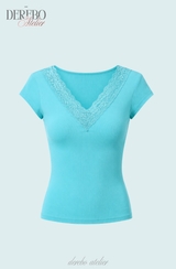 Mood Lace V Mint Short-Sleeved Top