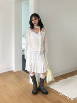 Wrap loose fit shirring hooded knit (4c)