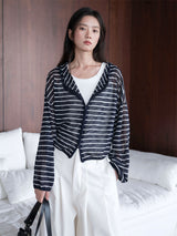 Relaxed Striped Double-Zip Hooded Knit Cardigan