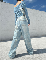 (UNISEX) RIVER DAMAGE UNIQUE WIDE LIGHT BLUE UNISEX PANTS
