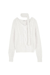 Softy cable knit & muffler, White