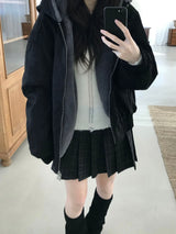 Suede fur hooded jumper (2 colors)