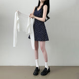 Tirin flower printing tank top mini dress + punching frill cardigan set
