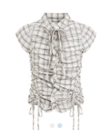 Meira Check Shirring Blouse