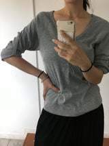 Chloe Button Roll Up 3/4 sleeve 2-Way Vneck (5c)