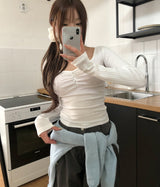 Meloni Ribbed Shirred Long Sleeve