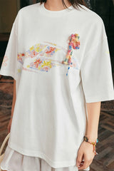 クレヨンフローラルボウノットTシャツ