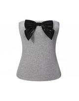 [Bracap O] Roman Ribbon Off-Shoulder Banding Tube Top GRAY