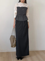 [Belt SET] Souffle Pintuck Layered Blouse