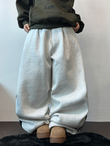 SHEEP FLEECE 🐑🧸 SNAP TRACK 3 LINE PARACHUTE LONG WIDE PANTS 🩶🖤 2COLOR