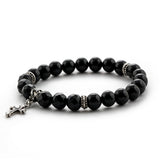 C22SVB-1002 Natural Stone Black Cutting Cross Onyx Bead Bracelet