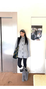 turtleneck button oversized-fit half cardigan