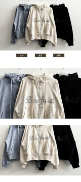 Rika Lettering Embroidered Zurry High-Neck Hooded Zip-Up