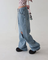 Light blue string strap cutting wide pants